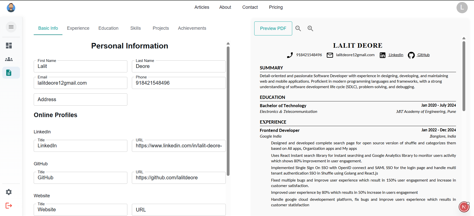 AceMyInterview.io Dashboard Screenshot